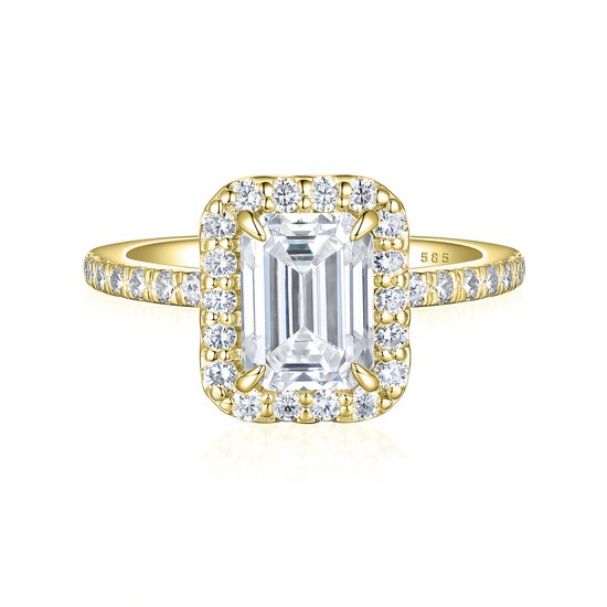 Esmeralda – Smaragd Geslepen Moissanite Ring in Halo Zetting - 0.6 karaat