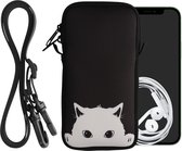 kwmobile Tasje voor smartphones XXL - 7" - Hoesje van neopreen in zwart / wit - Phone case met nekkoord - design