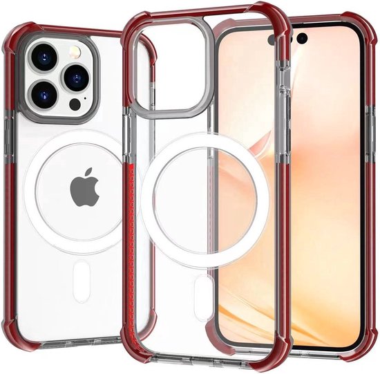 Coque arrière magnétique anti-choc de qualité Premium - Chargement sans fil - Convient pour Apple iPhone 15 Pro - Rouge