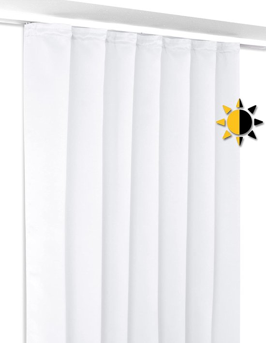 BEAUTEX Blackout curtain with ruffle tape, U-band, blackout curtain, opaque darkening, choice of size and colour (width 140 cm. Height: 225 cm, white).