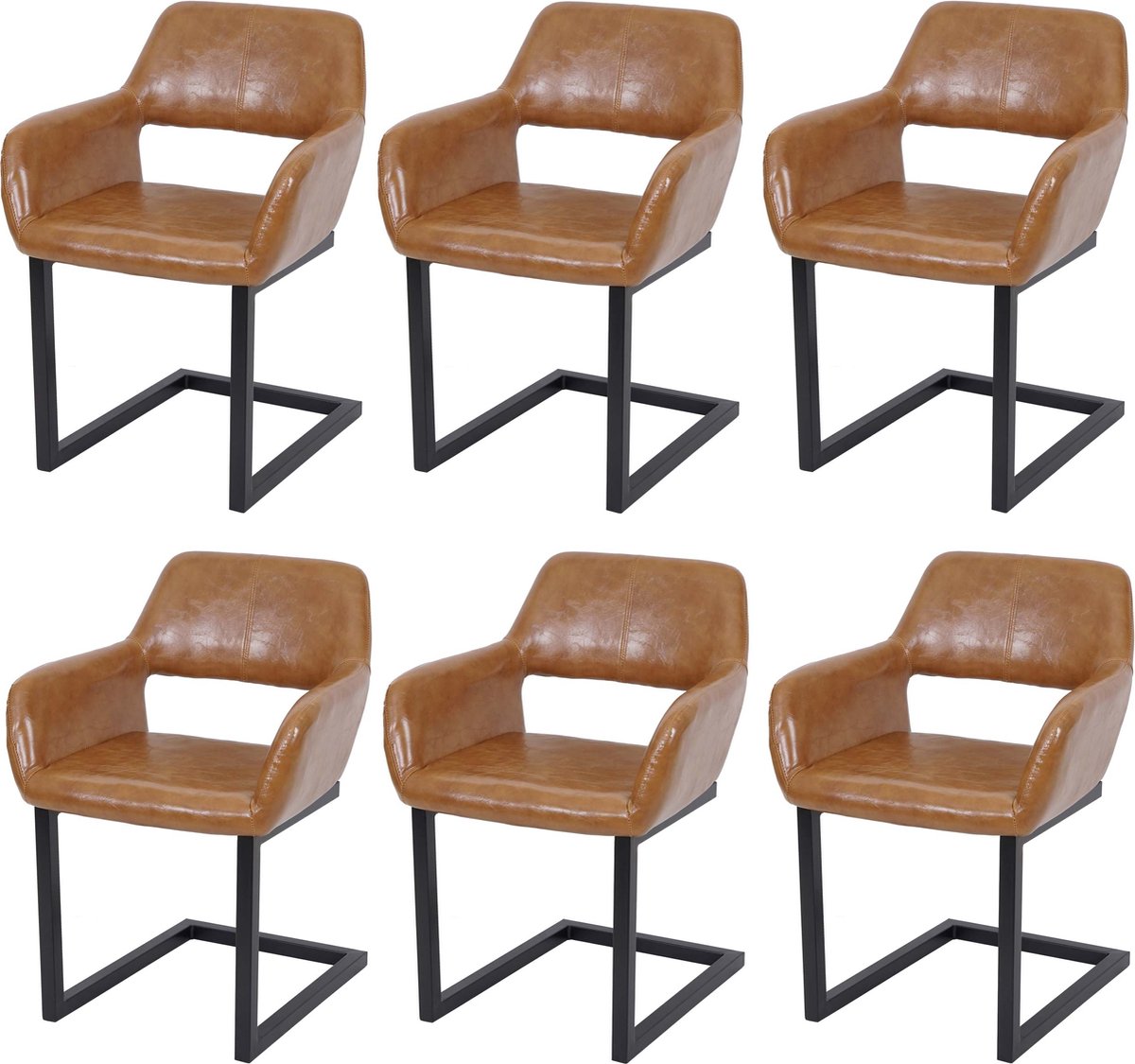 Cosmo Casa Set van 6 eetkamerstoelen - Zwevende stoel keukenstoel retro jaren 50 ontwerp - Kunstleer - Imitatie suede bruin