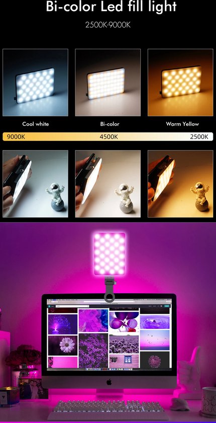 Luz colorida RGB portátil, varinha LED CRI 95 2500K-9000K, lâmpada de