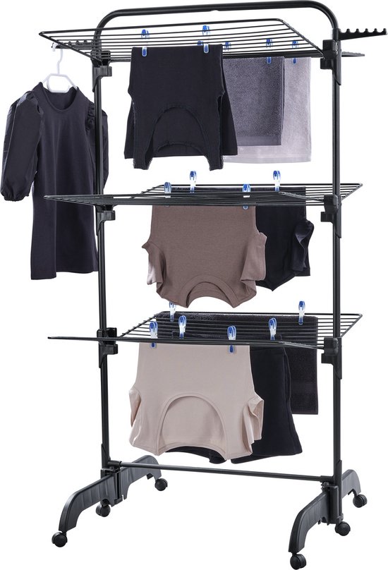Tour de séchage Leifheit Pegasus 420 Solid Comfort - longueur de séchage 42 m - avec roues et cintres inclus - noir