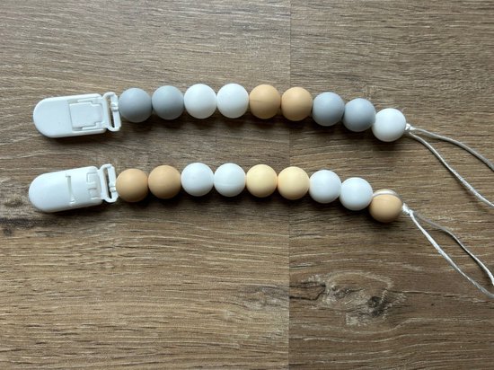 2 Stuks - Speenkoord Baby - Siliconen Kralen - Blauw, Beige, Taupe van Tiamo — afbeelding 2