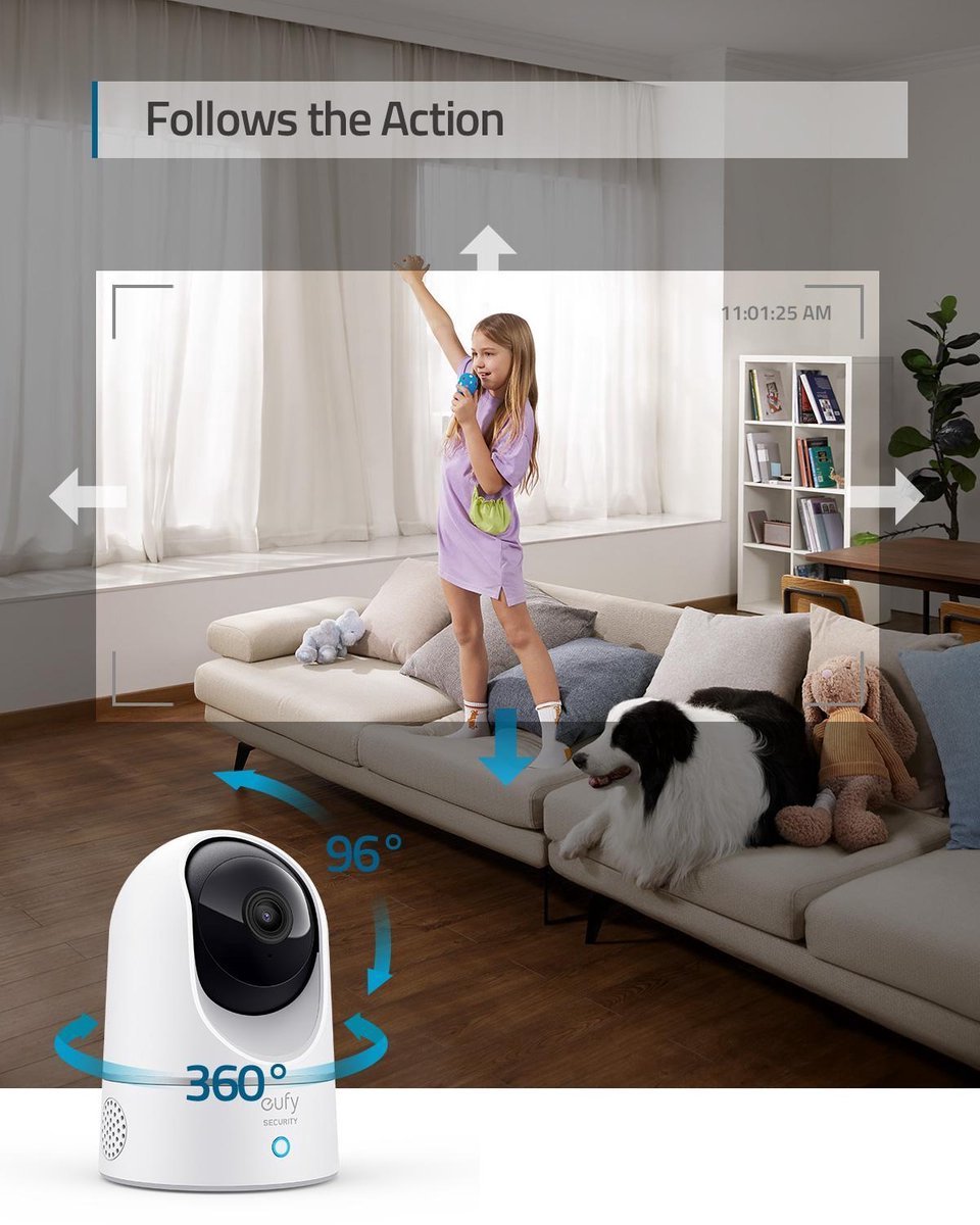 Afbeelding 3 van eufy Security Binnencamera 2K Pan & Tilt - Indoor Cam + SAMSUNG MicroSDXC 64GB PRO - Bundelvoordeel