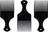 3 Stuks -Afro Haarkam - Afro Kam - Hittebestendige Plastic Haarkam met Wijde Tanden - Comfortabel Handvat - Voor Natuurlijke Krullen - Draagbaar en Duurzaam - Zwart