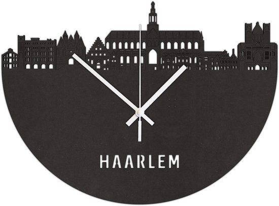 Skyline Klok Haarlem Zwart Mdf Hout Wanddecoratie Voor Aan De Muur City Shapes