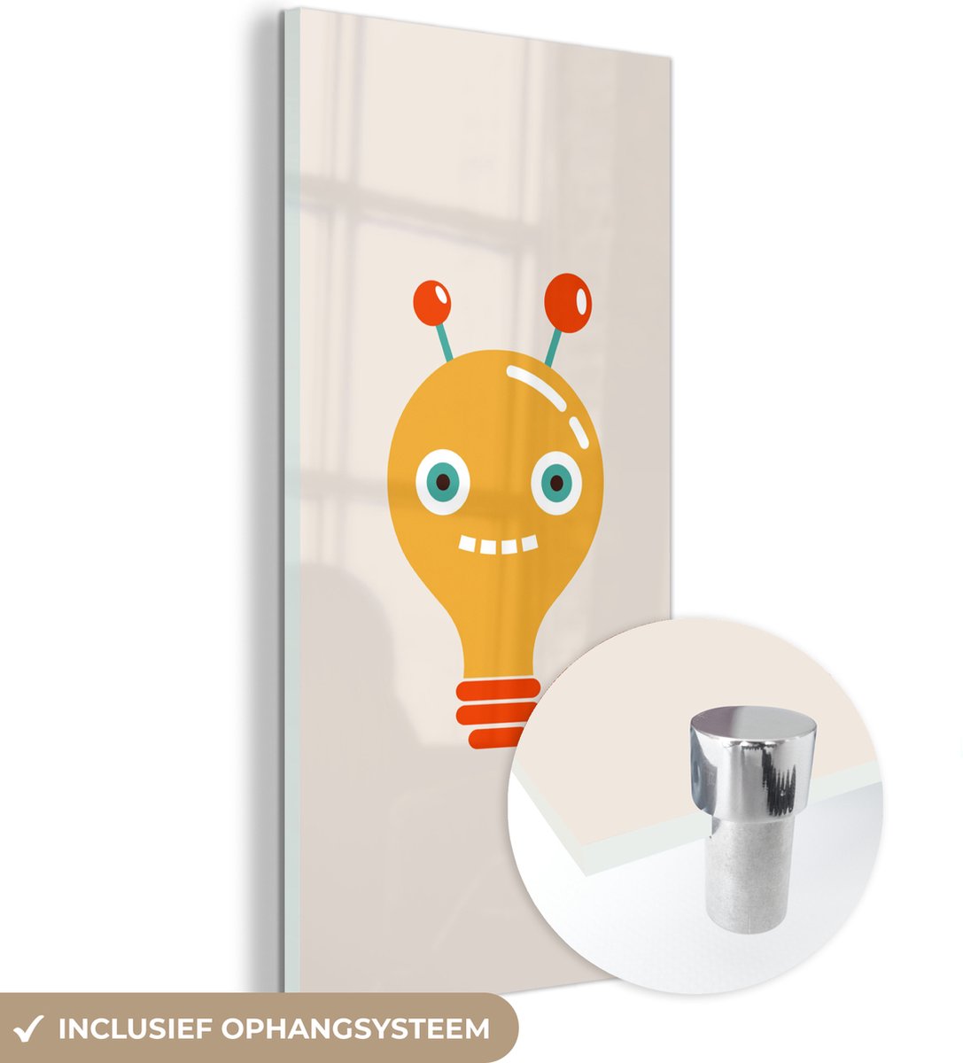 ® Glasschilderij 20x40 cm - Schilderij acrylglas - Robot - Gloeilamp - Gezicht - Antenne -