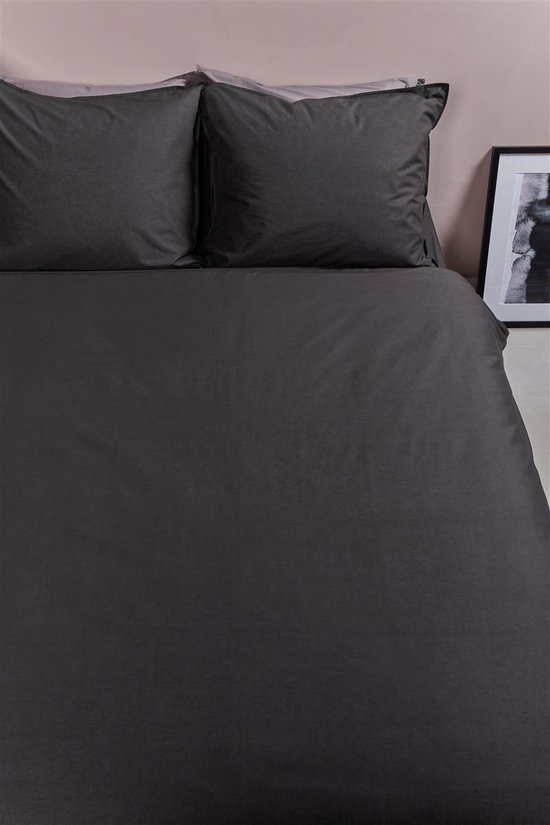 Ambiante Cotton Uni dekbedovertrek - Effen - Lits-Jumeaux - 240x200/220 cm - Antraciet van Merkloos — afbeelding 5