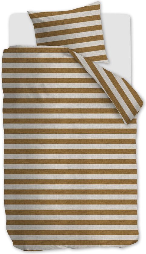 vtwonen Bold Stripe dekbedovertrek - Eenpersoons - 140x200/220 - Licht bruin