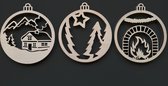 Kersthanger set gezellige winterdagen - Berghut, kerstbomen, openhaard - uniek houten ontwerp - set van 3 - Lila Designs - GRATIS VERZENDING!