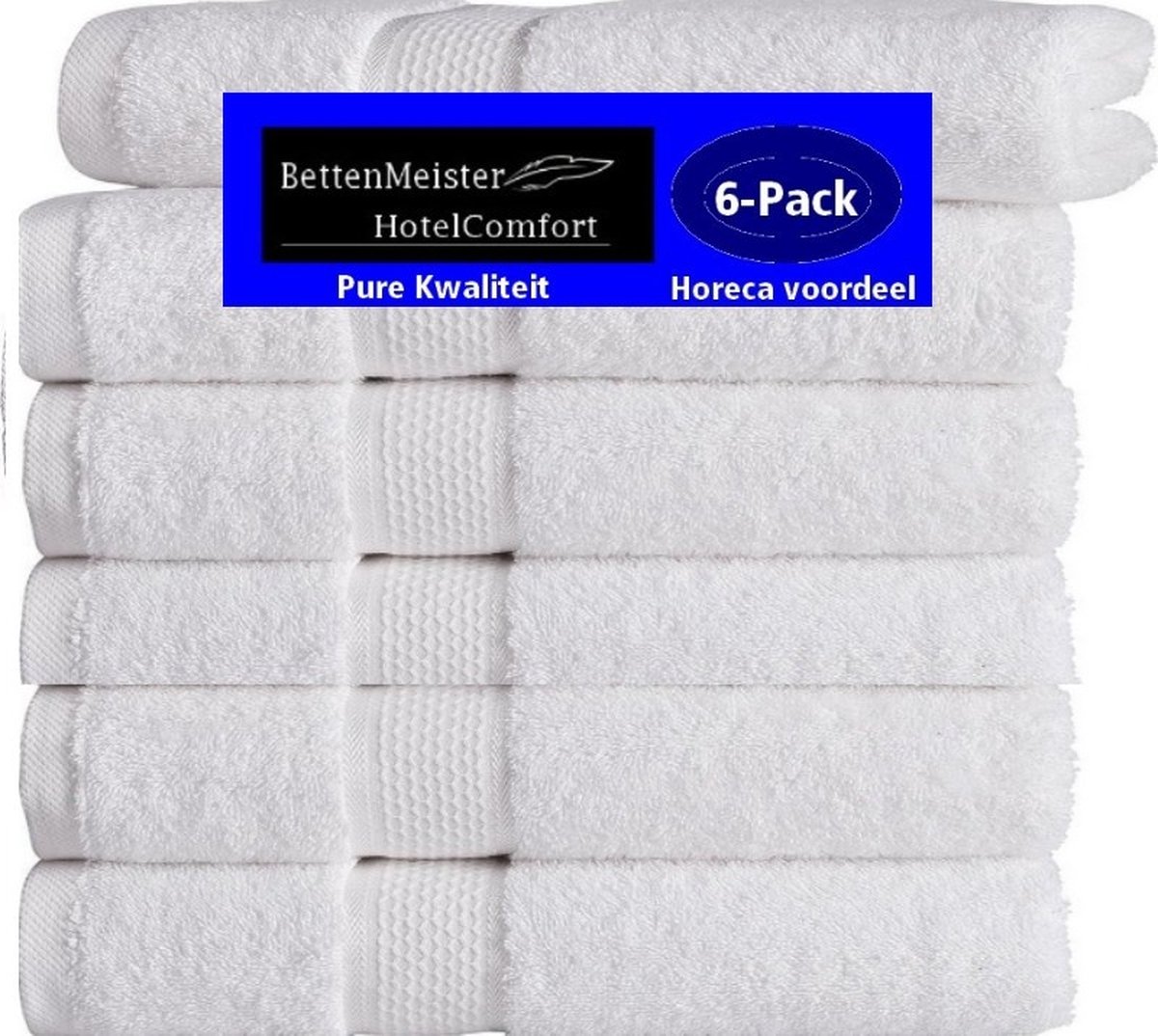 6 Pack Handdoeken (6 stuks) Ruche 550g. p/m2 - Wit - 50x100 gekamde katoen