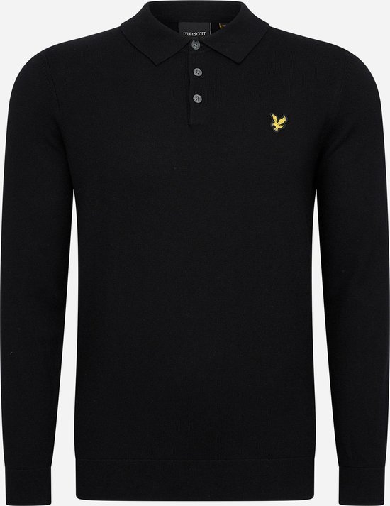 Lyle & Scott Long sleeve knitted polo shirt - jet black