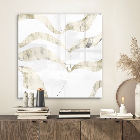 MuchoWow® Glasschilderij 50x50 cm - Schilderij acrylglas - Bladeren - Pastel - Design - Foto op glas - Schilderijen
