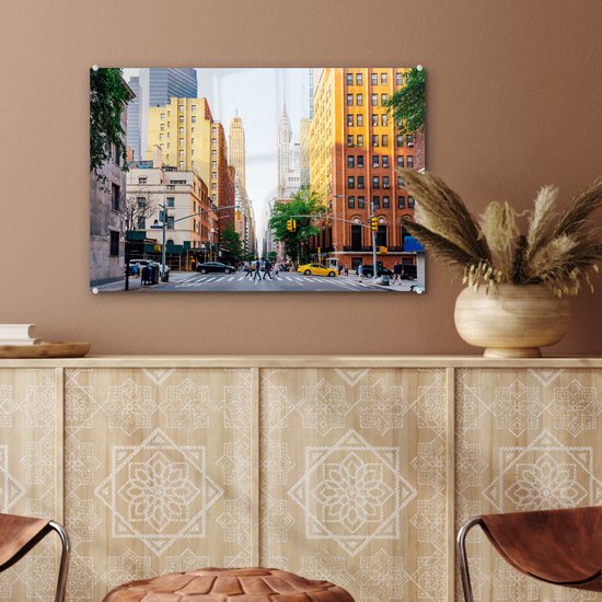 MuchoWow® Peinture sur verre 60x40 cm - Peinture sur verre acrylique - Traverser la rue à New York - Photo sur verre - Peintures