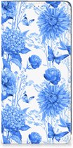 Smart Cover Geschikt voor Samsung Galaxy A12 Flowers Blue
