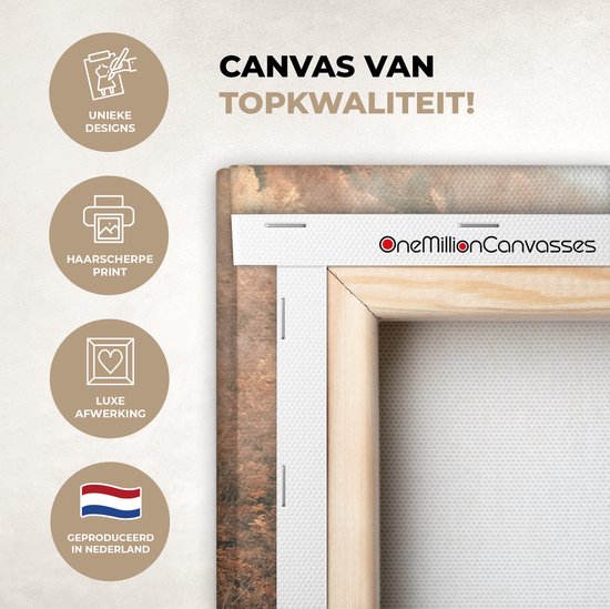 Peinture sur toile 180x120 cm - Décoration murale Nature - Forêt - Brouillard - Automne - Décoration murale salon - Décoration chambre - Accessoires de chambre - Peintures