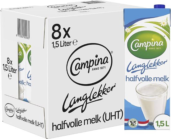 Campina Langlekker Halfvolle Melk Houdbaar - 8 x 1.5 L - Voordeelverpakking