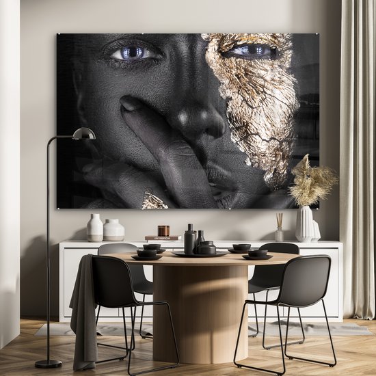 MuchoWow® Peinture sur Verre - Femme - Or - Zwart - Maquillage - Luxe - Maquillage cm - Peintures sur Verre Peintures - Photo sur Glas