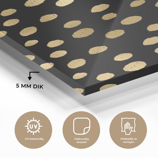 Peinture sur verre MuchoWow® 60x90 cm - Peinture acrylique sur verre - Motifs - Pois - Or - Photo sur verre - Peintures