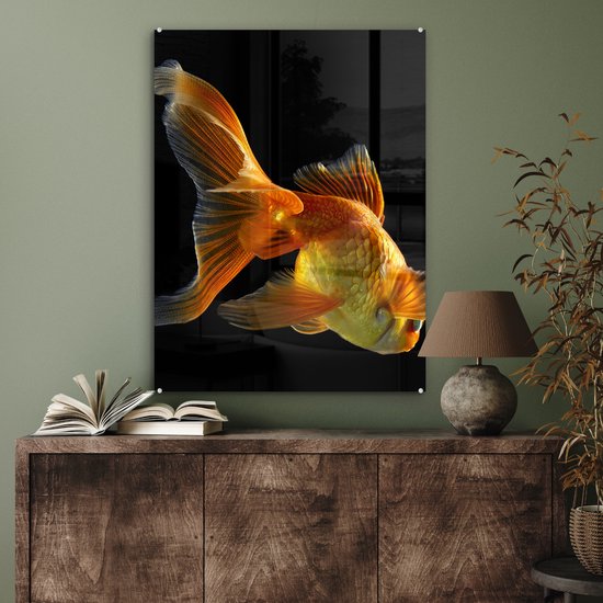 MuchoWow® Peinture sur verre 60x80 cm - Peinture sur verre acrylique - Poisson rouge - Animaux - Zwart - Photo sur verre - Peintures