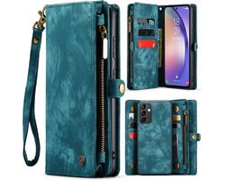 Geschikt Voor Samsung Galaxy S23 FE Hoesje - Solidenz Wallet Case S23 FE - Telefoonhoesje S23 FE - S23 FE Case Met Pasjeshouder - Met Ritsvak - Met Polskoord - Portemonee Hoes - S23FE - Blauw
