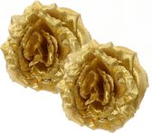 Decoris Kerstboom bloemen - 2x st - goud - 14 cm - op clip - kerstrozen