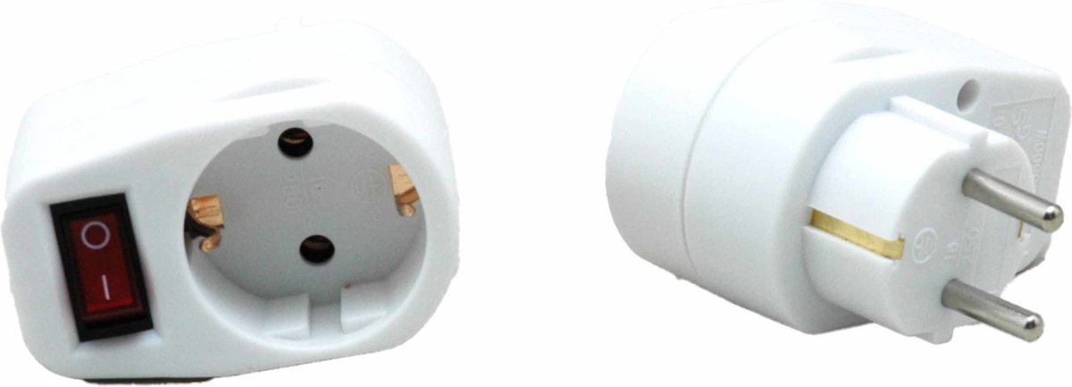 Humbert Stopcontact adapter - 2x - wit - met randaarde en schakelaar - verdeelstekkers
