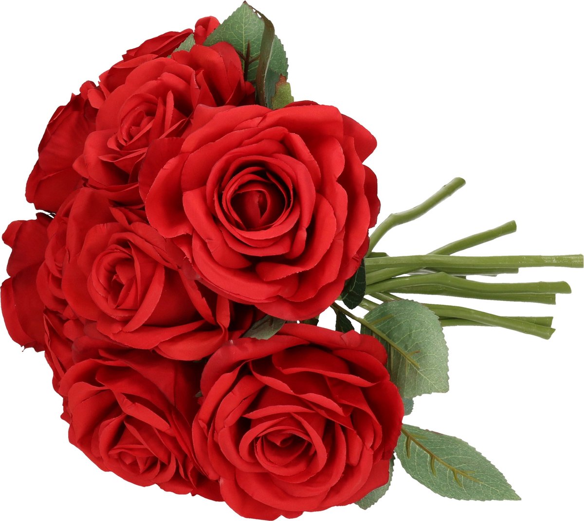 Top Art Kunstbloem Roos de luxe - 10x - rood - 30 cm - kunststof steel - decoratie bloemen