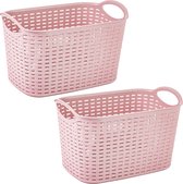 Plasticforte opbergmand/kastmandje - 2x - 6,4 liter - roze - kunststof - 19 x 29 x 18 cm