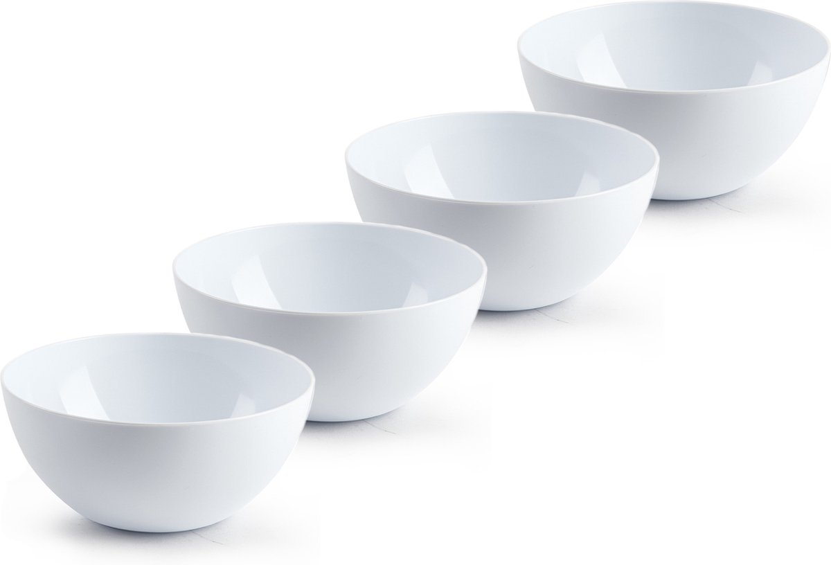 Plasticforte kommetjes/schaaltjes - 4x - dessert/ontbijt - kunststof - D17 x H8 cm - ivoor wit - BPA vrij