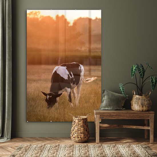MuchoWow® Peinture sur verre 120x180 cm - Peinture sur verre - Vache - Soleil - Animaux - Photo sur verre acrylique - Peintures