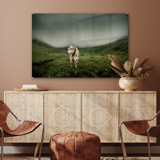 Vache en zone de montagne Glas 120x80 cm - Tirage photo sur Glas (Décoration murale plexiglas)