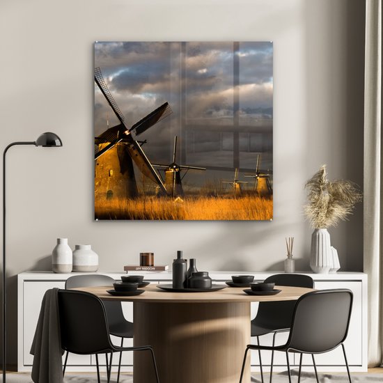 Peinture sur Verre - Moulin à Vent - Nuit - Pays- Nederland - 90x90 cm - Peintures sur Verre Peintures - Photo sur Glas