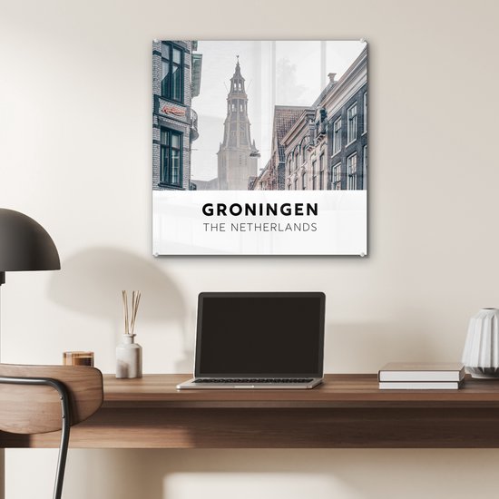 MuchoWow® Peinture sur verre 50x50 cm - Peinture sur verre acrylique - Nederland - Groningue - Tour - Photo sur verre - Peintures