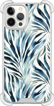 Casimoda® hoesje - Geschikt voor iPhone 12 Pro - Japandi Waves - Shockproof case - Extra sterk - Siliconen/TPU - Blauw, Transparant