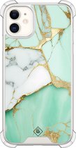 Casimoda® hoesje - Geschikt voor iPhone 11 - Marmer Mintgroen - Shockproof case - Extra sterk - Siliconen/TPU - Mint, Transparant