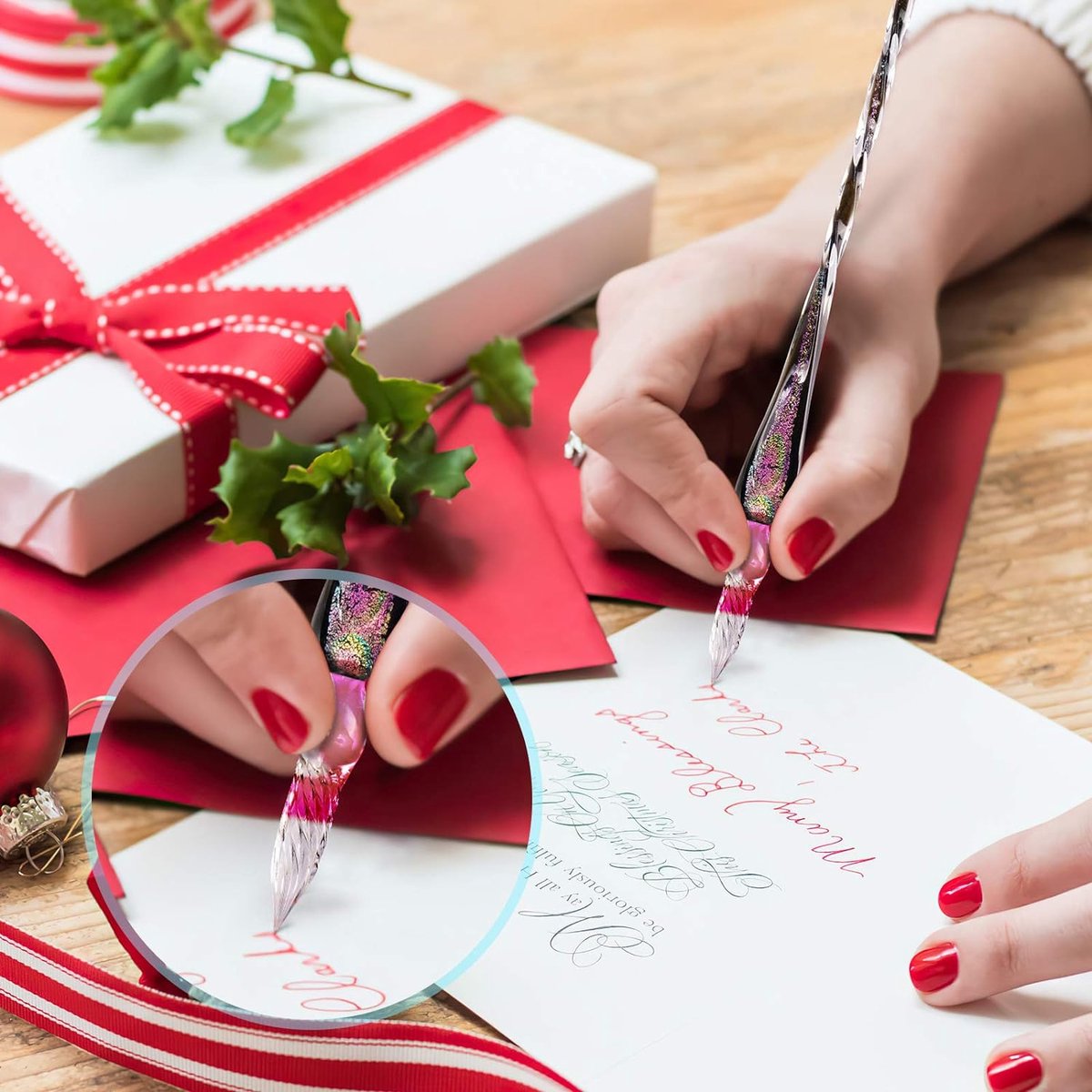 Glazen-tip kalligrafie-pen en inkt set om te dippen voor het schrijven, glazen kalligrafie-pen voor wenskaarten, handtekeningen, tekenen Glazen-tip kalligrafie-pen en inkt set om te dippen voor het schrijven, glazen kalligrafie-pen voor wenskaarten, handtekeningen, tekenen