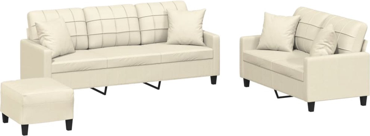 vidaXL - 3-delige - Loungeset - met - kussens - kunstleer - crèmekleurig