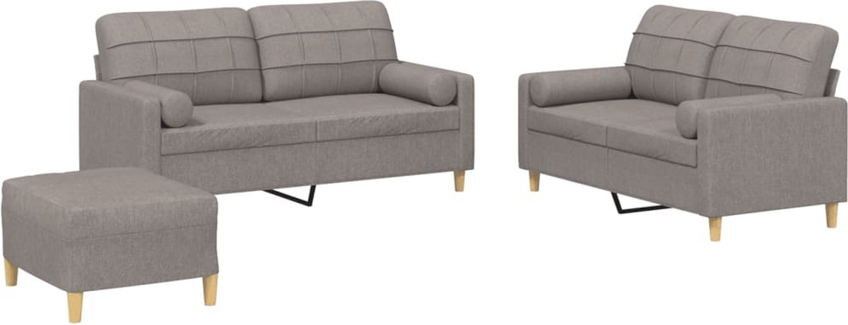vidaXL - 3-delige - Loungeset - met - kussens - stof - taupe