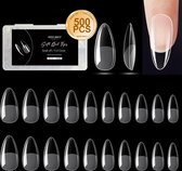 500 stuks, Semi-Gebakken Almond Full Cover Soft Gel Nageltips, PMMA Kunsthars, 10 Maten