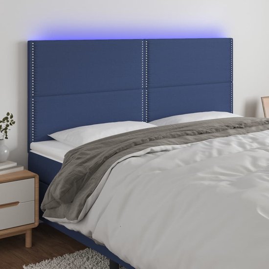 VidaXL Tête De Lit Meubles De Chambre à Coucher Accessoires De Lit Simple Têtes De Cadre De Lit Intérieur Bleu 144x5x118/128 Cm Tissu