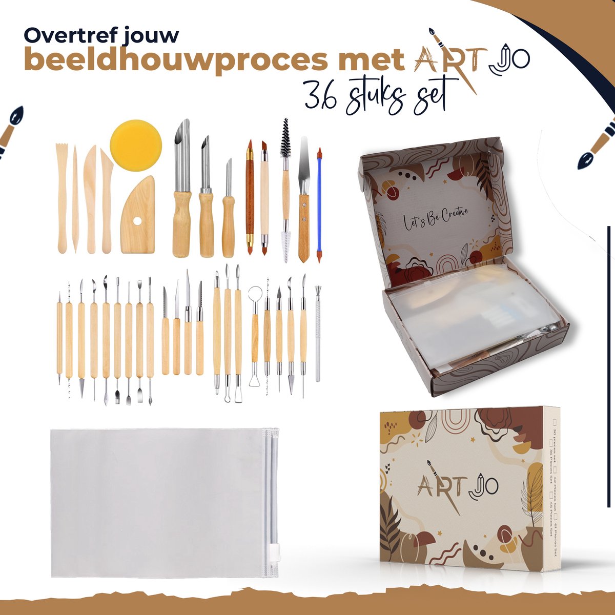 ArtJo 36-delige Klei Gereedschap Pottenbakken Boetseren Boetseer Set - Beeldhouwen - Boetseergereedschap - Spatels/Mes/Mesjes/Mirettes - Keramiek/Polymeer/Boetseerklei - Modelleer - Kleigereedschap — afbeelding 6