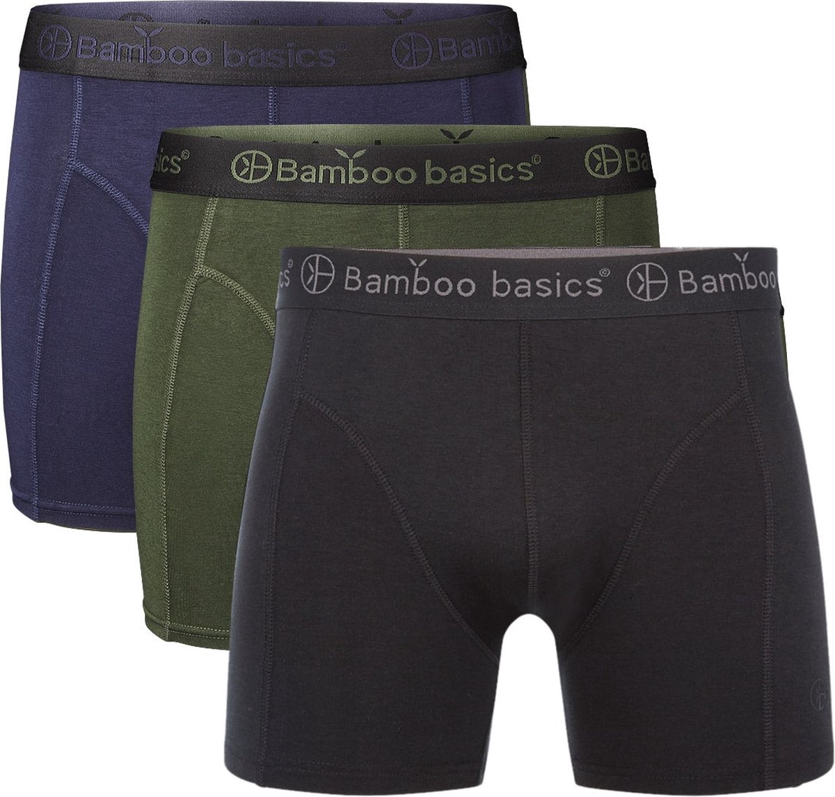 Comfortabel & Zijdezacht Bamboo Basics Rico - Bamboe Boxershorts Heren (Multipack 3 stuks) - Onderbroek - Ondergoed - Navy, Army & Zwart - L - Bamboo Basics
