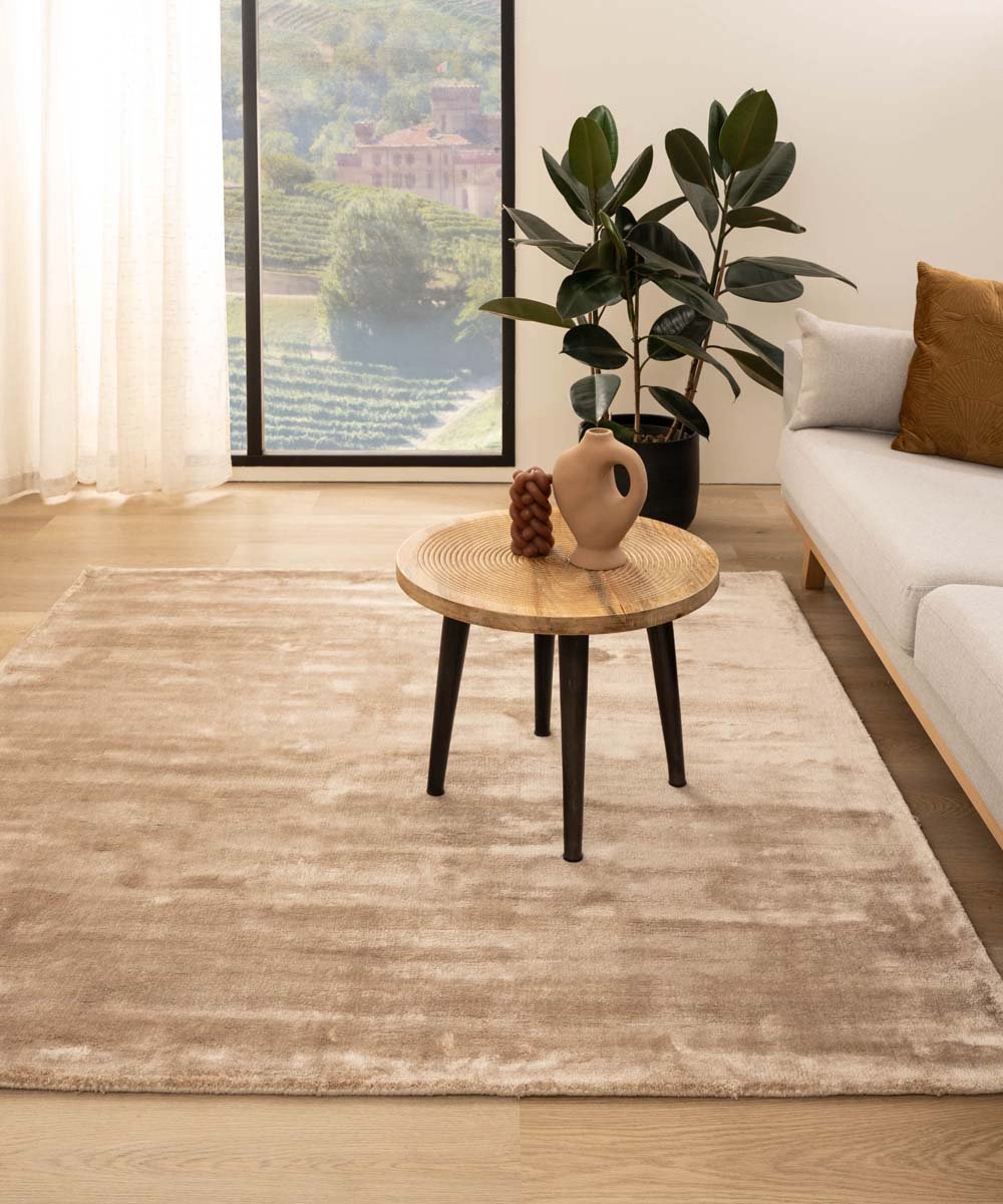 Viscose vloerkleed vierkant - Pearl beige 300x300