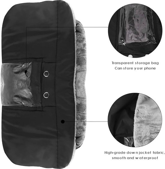 Handwarmer Kinderwagen - Handschoenen voor Kinderwagen en Buggy - Handwarmers met Telefoonzakje - Zwart van Aemiou. — afbeelding 4