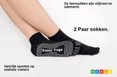 *** 2 Paar Yoga sokken met antislip - Zwart - Tenensokken - Sport sokken - maat 36 tot 40 - van Heble® ***