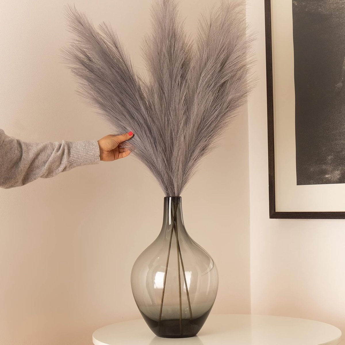 100 cm Groot Pampasgras Grijs Room Decor, Kunstmatige Pampas, 3 Stengels Pluizige Faux Veren Voor Boho Decor Vloer Vaas, woonkamer decoratie, Room Decoration Aesthetic, Decoratie slaapkamer
