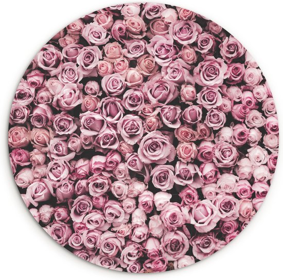 Wandcirkel - Muurcirkel Binnen - Bloemen - Rozen - Natuur - Roze - Botanisch - ⌀ 60 cm - Wanddecoratie - Ronde Schilderijen - Slaapkamer decoratie