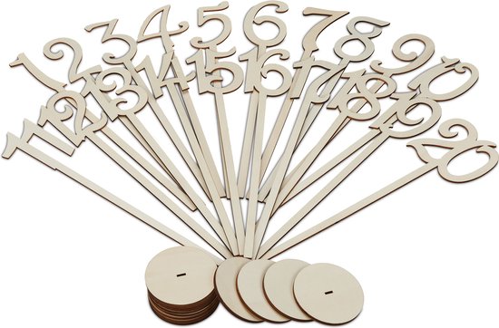 Numéros de table de mariage Relaxdays - Numéros en bois 1-20 - Mariage - Numéros avec support